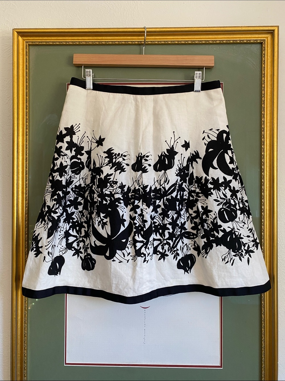 LOFT Black & White Floral Border A-Line Skirt